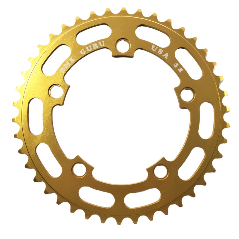BMXGuru 42t BMX Chainring - Gold - 110mm 5-bolt - USA Made