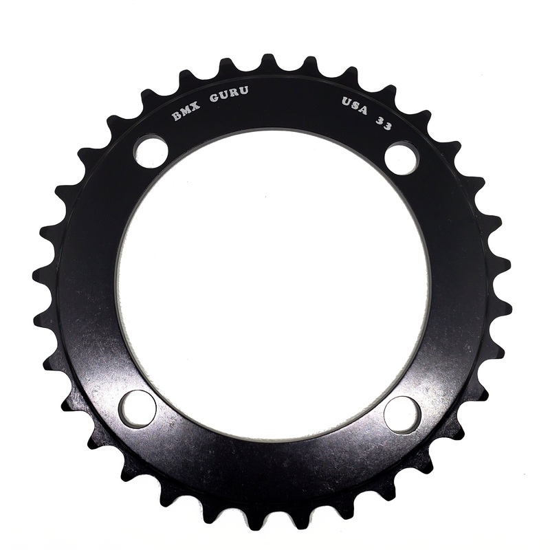 BMXGuru 33t BMX Chainring - Black - 104mm 4-bolt - USA Made