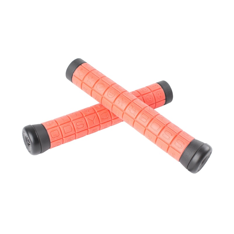 Odysssey BMX Aaron Ross "Keyboard V2" Grips w/ Bar Ends - Flangeless - Bright Red over Black
