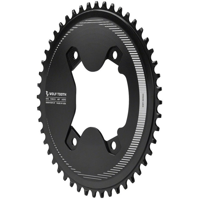 Wolf Tooth Aero 110 Asymmetric BCD Chainring - 46t, 110 Asymmetric BCD, 4-Bolt, Drop-Stop ST, For Shimano GRX 800 Series, Black