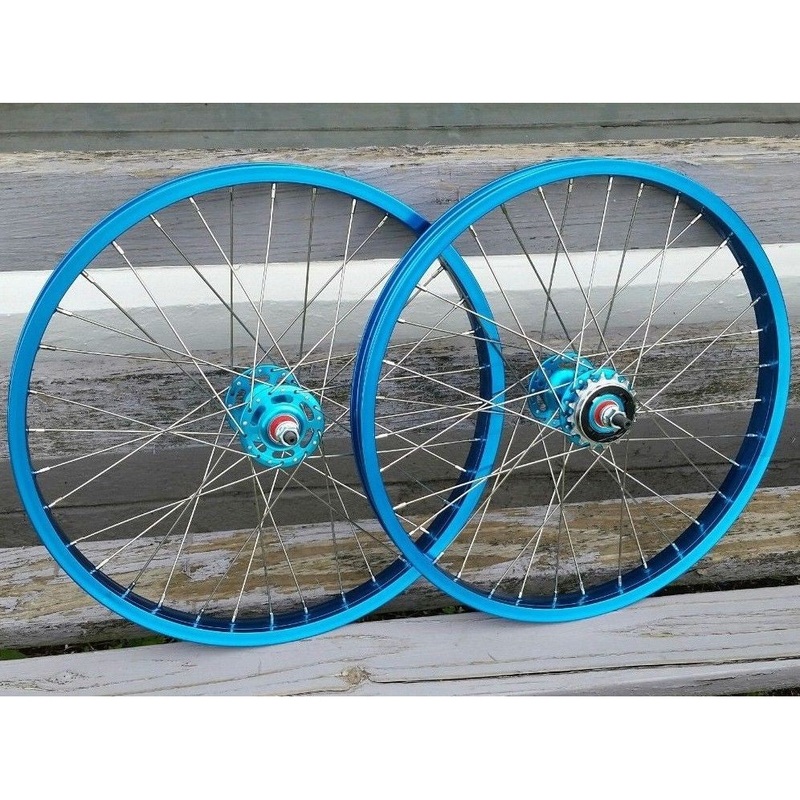 20" 7X style Sealed Road Flange BMX Wheelset w/ 16t Freewheel - Pair - Blue Anodized