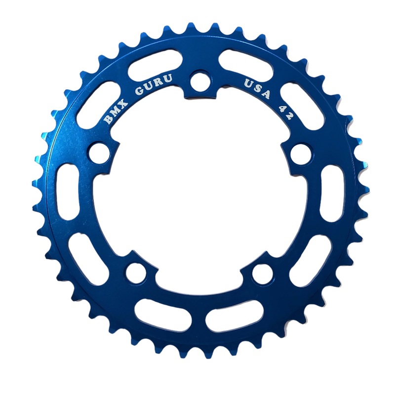 BMXGuru 42t BMX Chainring - Blue - 110mm 5-bolt - USA Made