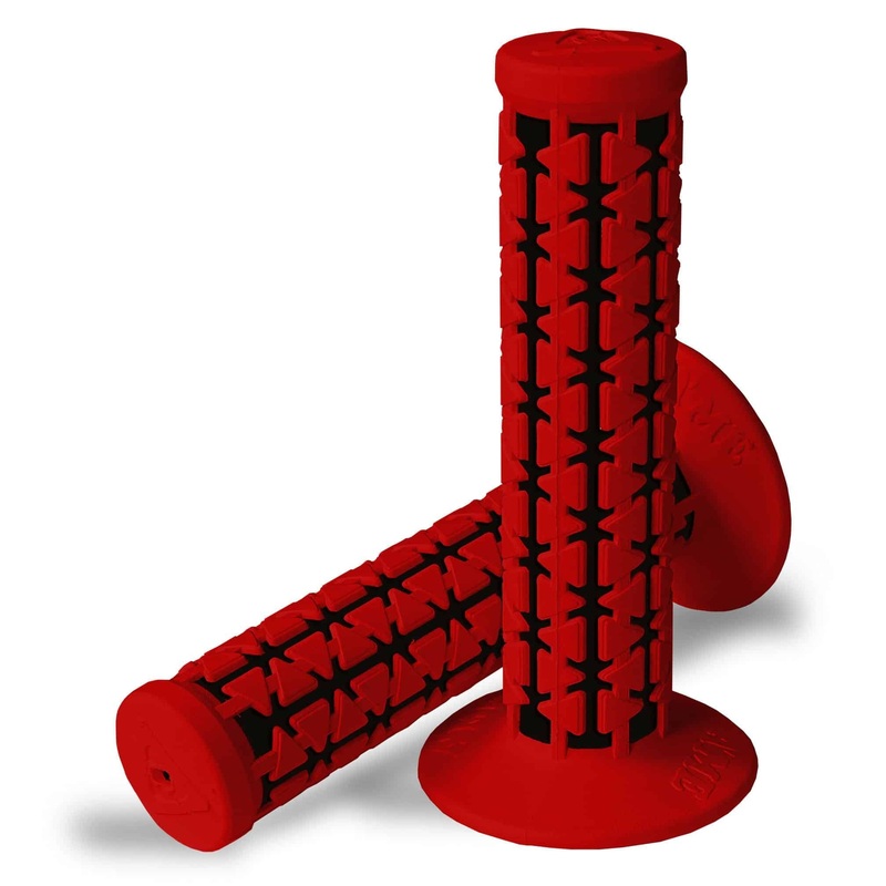 AME Dual BMX Grips - Flanged - Red over Black - Made in the USA