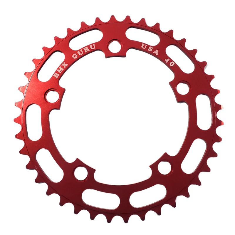 BMXGuru 40t BMX Chainring - Red - 110mm 5-bolt - USA Made