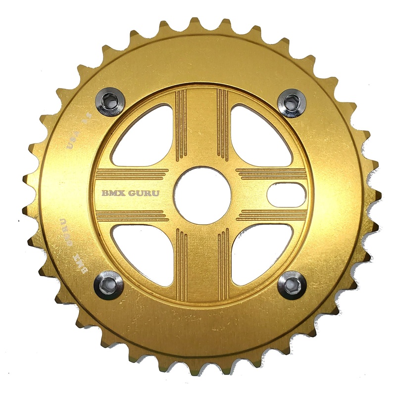 BMXGuru 35T Aluminum Spider & 4-bolt Chainring Combo - Gold over Gold - USA Made