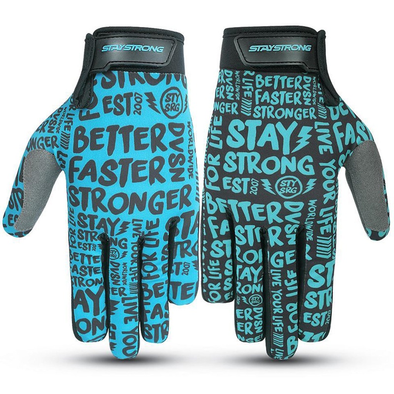 Stay Strong Sketch BMX Race Gloves-Black/Teal Adult Large