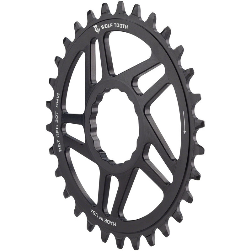 Wolf Tooth Direct Mount Chainring - 30t RaceFace/Easton CINCH Direct Mount Boost 3mm Offset Requires 12-Speed Hyperglide+ Chain BLK