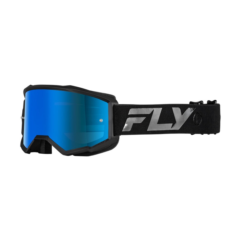 Fly Racing Zone Goggles-Black/Black w/Sky Blue Mirror/Smoke Lens Adult