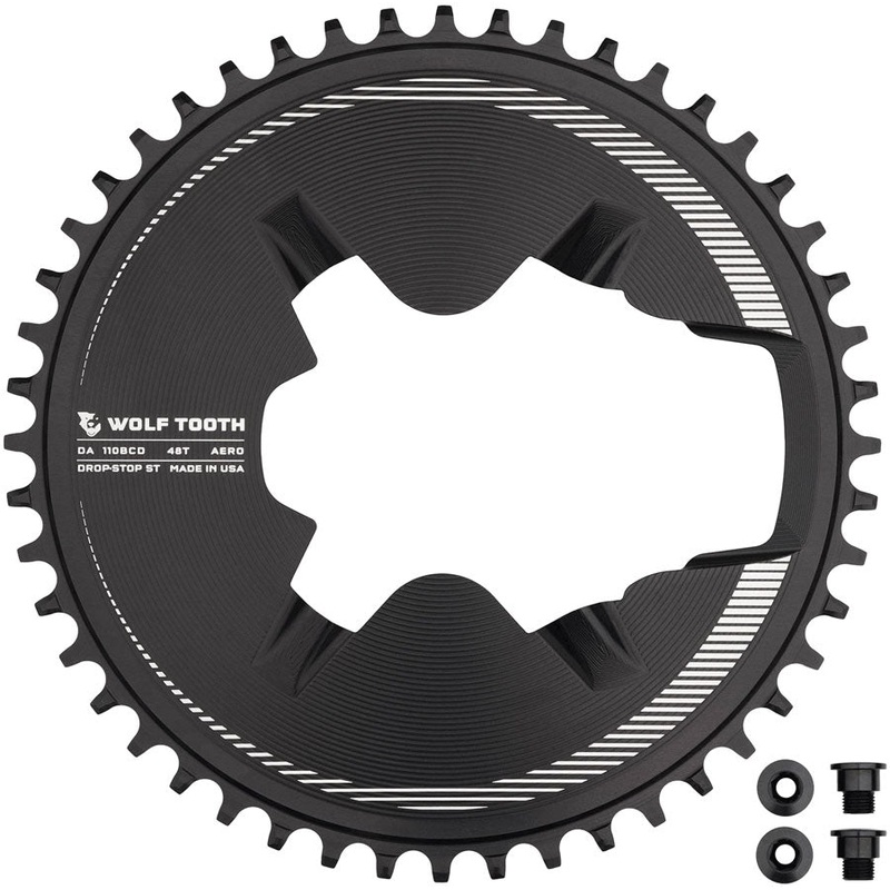 Wolf Tooth Aero Direct Mount 1x Chainring - 48t 4-Bolt Drop-Stop ST Compatible Shimano Dura-Ace R9200/R9200-P Only BLK