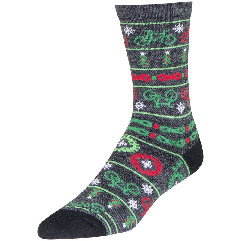 SockGuy Wool Ride Merry Crew Socks - 6" Gray/Red/Green Large/X-Large