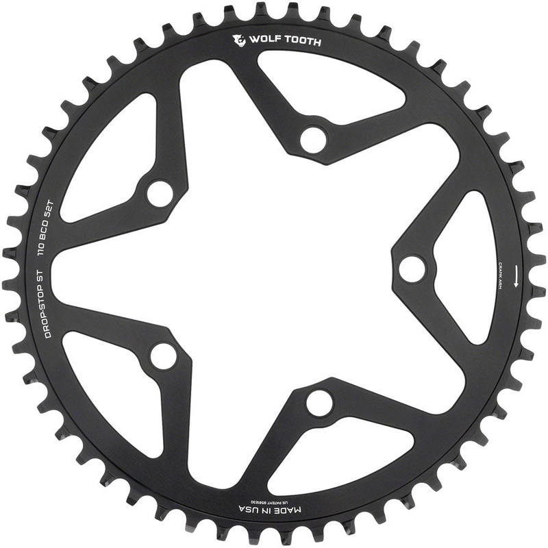 Wolf Tooth 110 BCD Gravel, CX and Road Chainring - 52t, 110 BCD, 5-Bolt, Drop-Stop ST, For Shimano HG+ and KMC 12-Speed Chains, Black