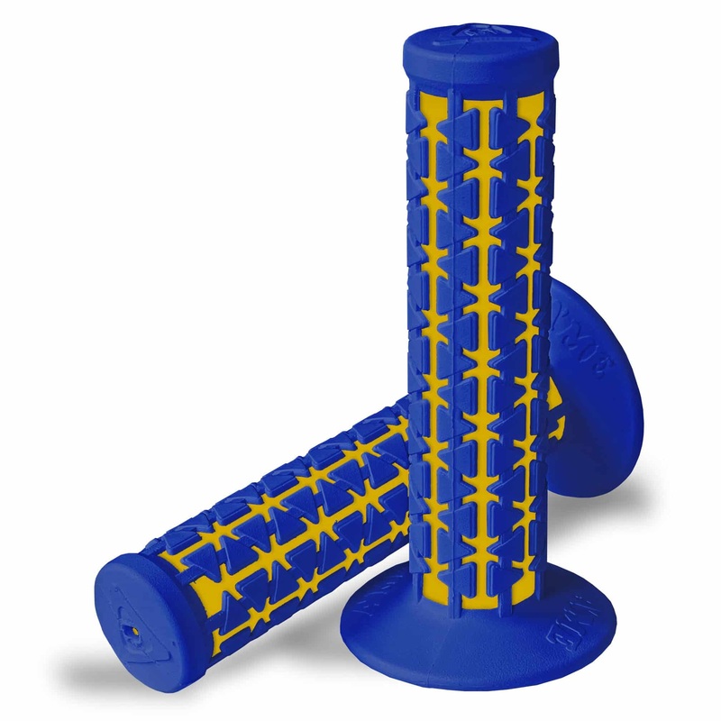 AME Dual BMX Grips - Flanged - Blue over Yellow - Made in the USA