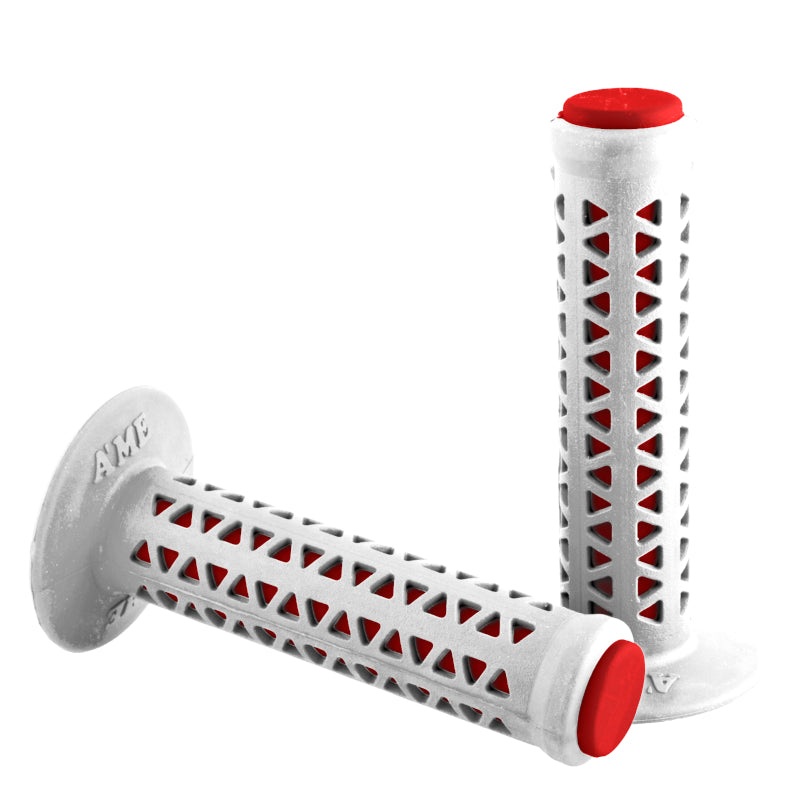 AME Unitron re-issue retro BMX grips - Flanged - White over Red - Made in the USA