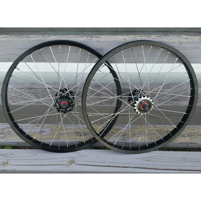 20" 7X style Sealed Road Flange BMX Wheelset w/ 16t Freewheel - Pair - Black Anodized