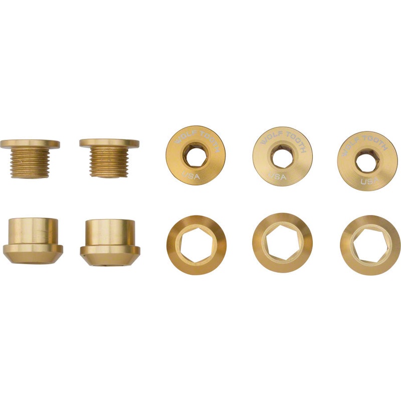 Wolf Tooth 1x Chainring Bolt Set - 6mm Dual Hex Fittings Set/5 Gold
