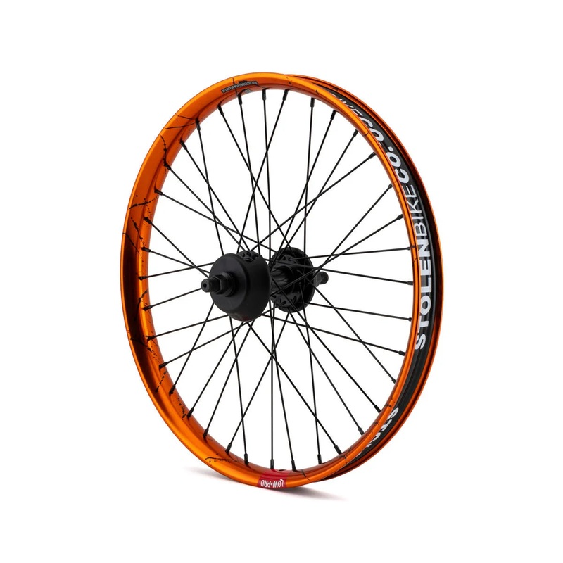 20" Stolen BMX Rampage Pro cassette rear wheel Cassette RHD Orange w/ Black Splatter
