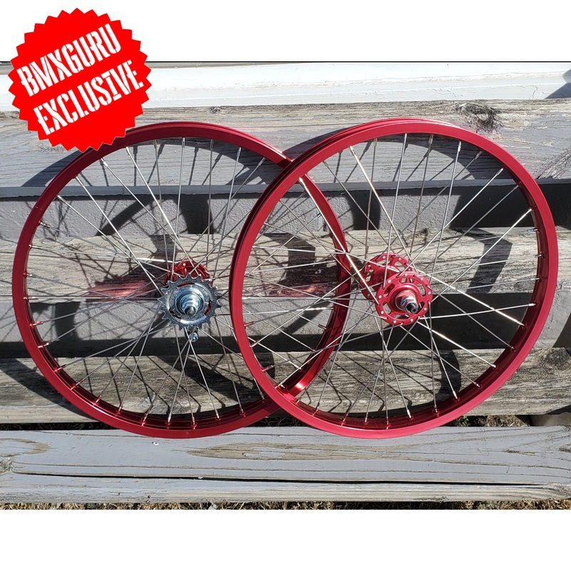 20" 7X style Coaster Brake BMX Wheelset - Pair - Red Anodized