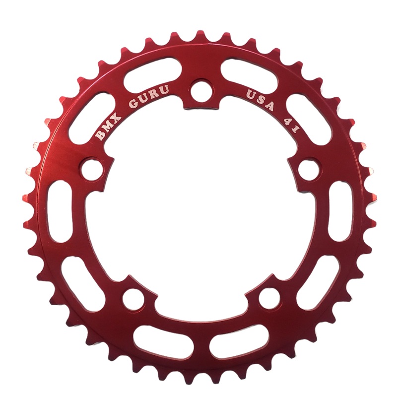 BMXGuru 41t BMX Chainring - Red - 110mm 5-bolt - USA Made