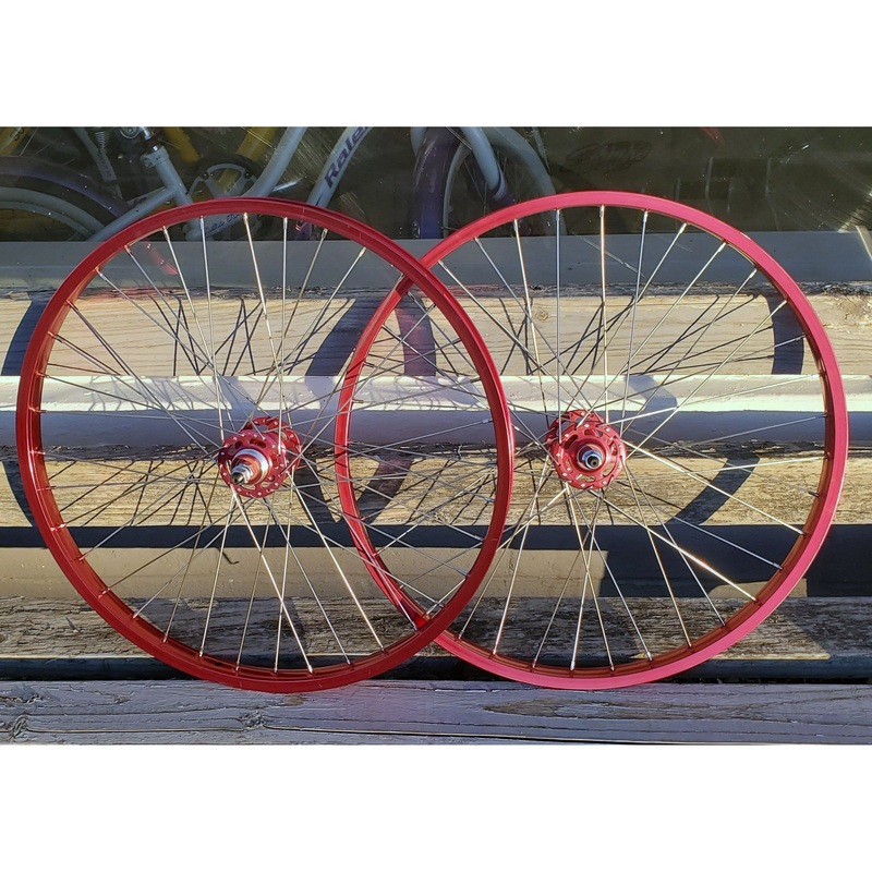 24" 7X style Sealed Road Flange BMX Wheelset - Pair - Red Anodized