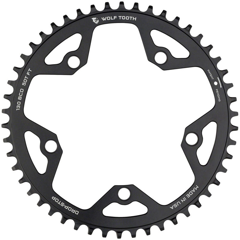 Wolf Tooth 130 BCD Road Cyclocross Chainring - 52t 130 BCD 5-Bolt Drop-Stop B 10/11/12-Speed Eagle Flattop Compatible BLK