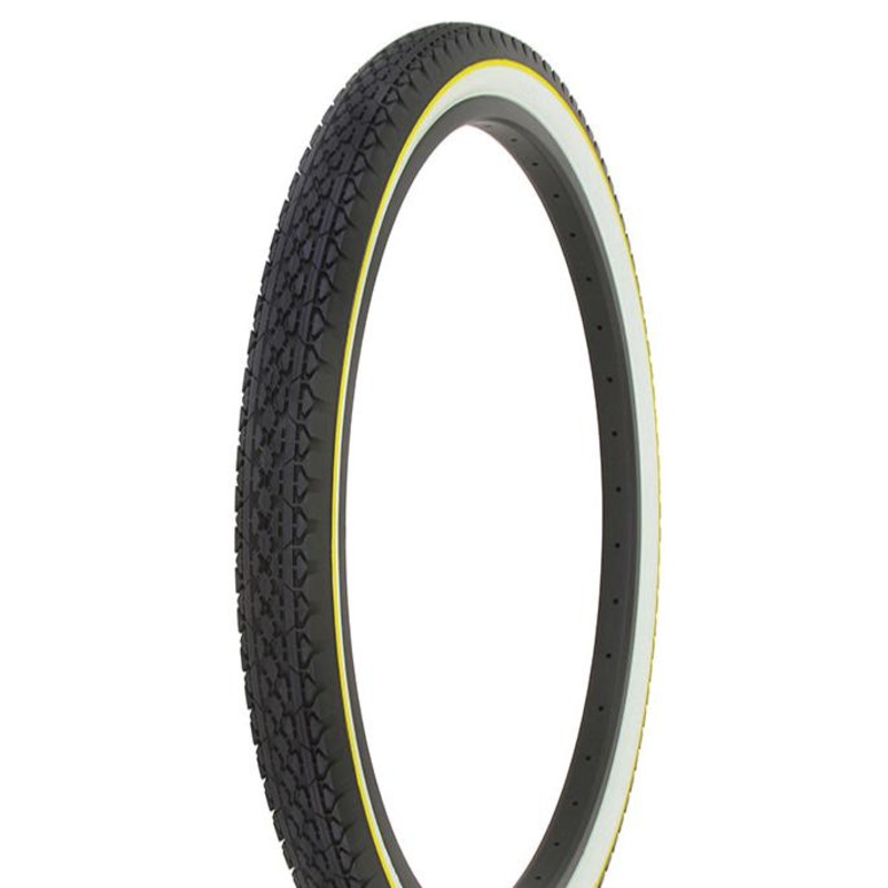 26x2.125 Duro Goodyear-style Cruiser Tread Tire - Black w/ Whitewall & Yellow Stripe
