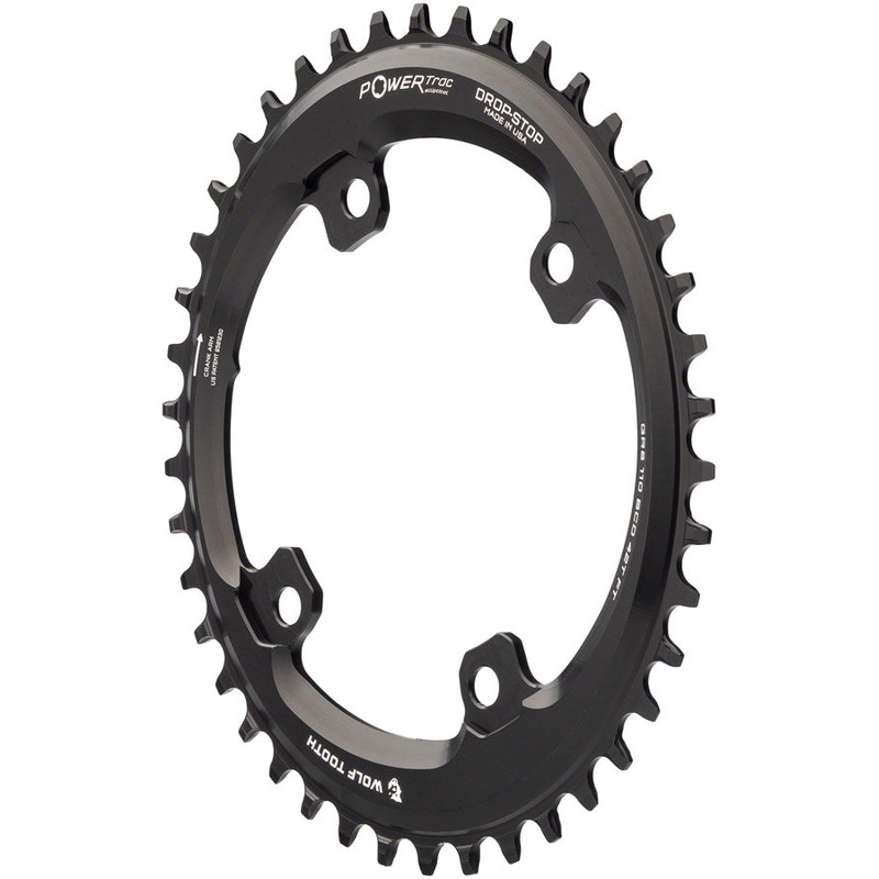 Wolf Tooth Elliptical Shimano 110 Asymmetric BCD Chainring - 42t 110 Asymmetric BCD 4-Bolt Drop-Stop For Shimano GRX Cranks BLK