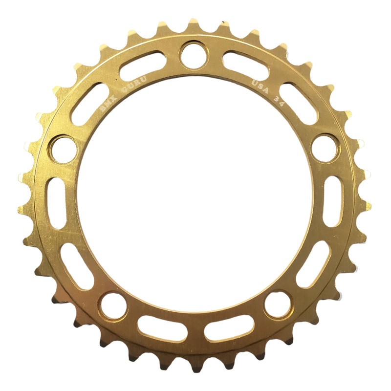 BMXGuru 34t BMX Chainring - Gold - 110mm 5-bolt - USA Made